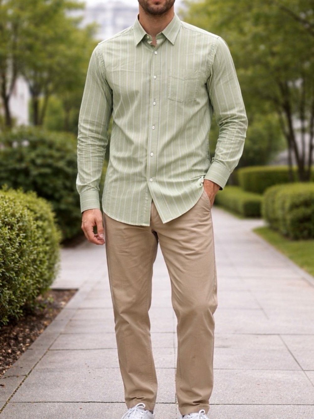 Ruehl no 925 Green Striped casual long sleeve Shirt